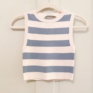 Zara Blue and White Striped Crop Top
